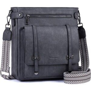 Women’s Dark Grey Leather Multi-Pocket Travel Purse Crossbody Bag
